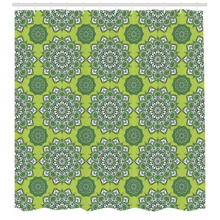 Lime Green Shower Curtain Arabesque Oriental Moroccan Mandala