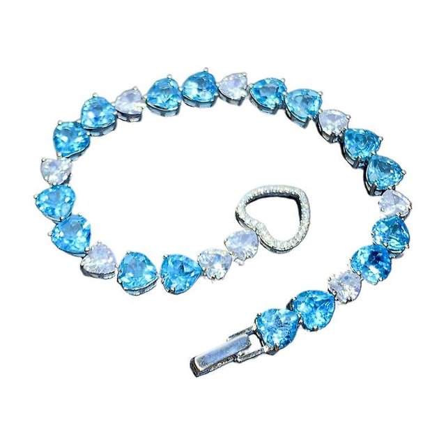 Pulseras de topacio azul marino YONGSHENG para mujer de cobre con hebilla de corazón