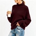 thumbnail image 6 of Rexolia Women's Turtleneck Cable Knit Sweater Chunky Oversized Long Sleeve Fall Wine S, 6 of 6