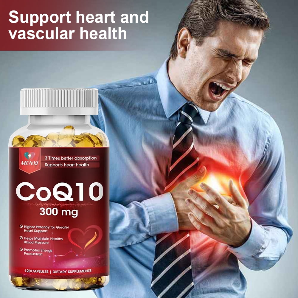 MENXI CoQ10 300mg, High Potency Ubiquinone Softgels for Heart Health & Energy Support, Antioxidant, 2 Bottles (120 Softgels Each)