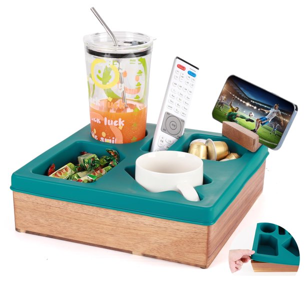 Bandeja portavasos ducafaery para sofá de madera y silicona