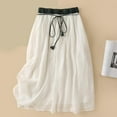 thumbnail image 5 of Mrat Elastic Waist Pleated Skirts Women's Summer Solid Elastic Waist Cotton Linen Ankle Skirt Front Drawstring Asymmetrical Skirt S-35 White XXL, 5 of 5