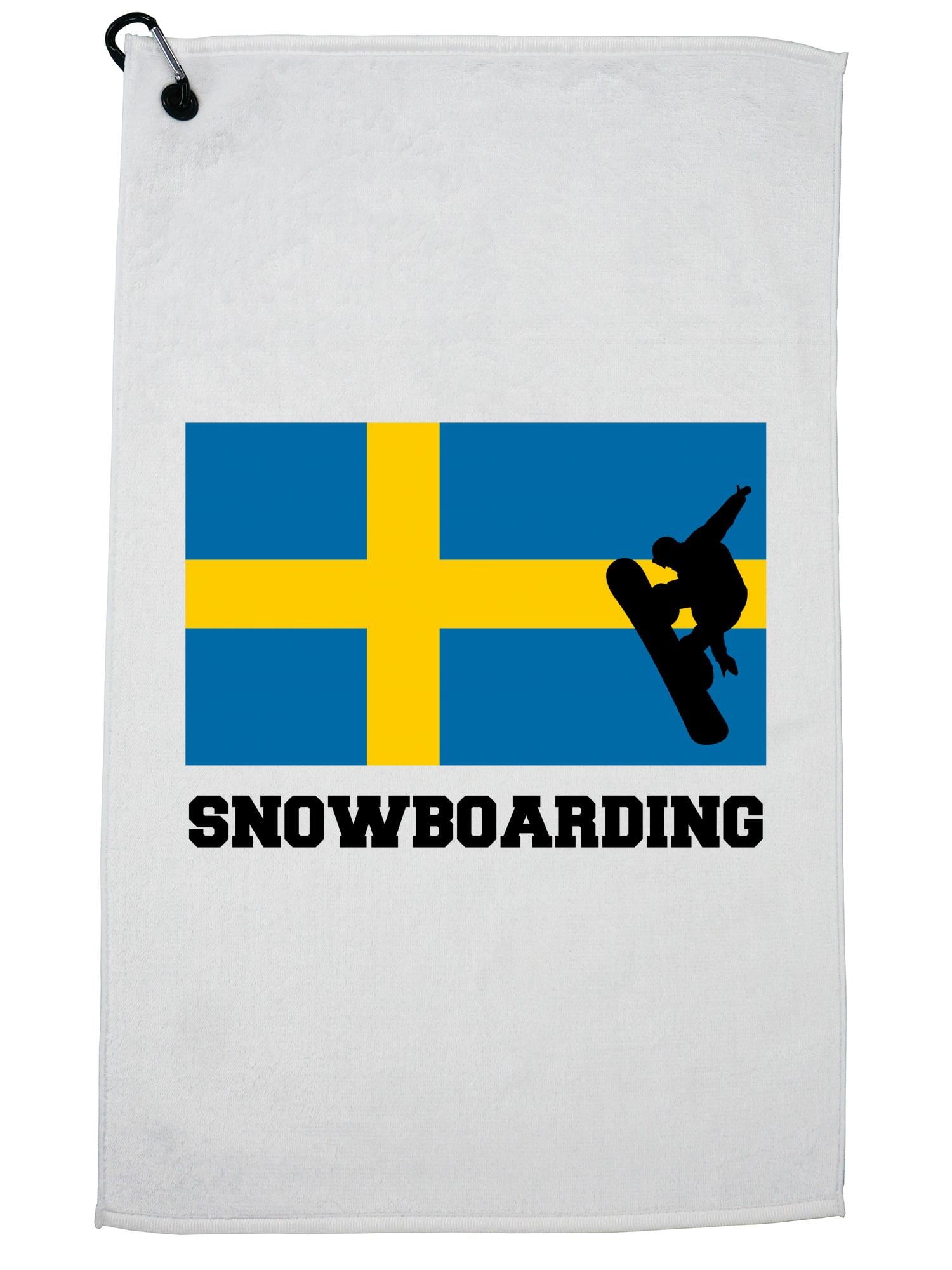 Sweden Olympic Snowboarding Flag Silhouette Golf Towel with Carabiner Clip by Hollywood Thread