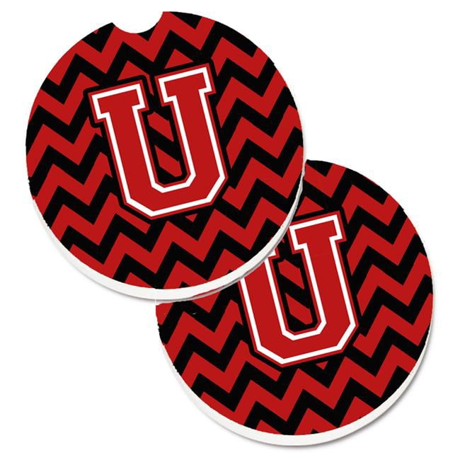 Letter U Chevron Black & Red Set of 2 Cup Holder Car Coaster