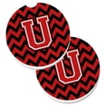thumbnail image 1 of Letter U Chevron Black & Red Set of 2 Cup Holder Car Coaster, 1 of 1