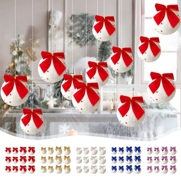 AYktou 12 Pcs Christmas Ball Ornaments, Simulation Snowball Pendant with Bows Christmas Tree Decoration Hanging Balls for Christmas Tree Decoration Holiday Party Home Scene Layout