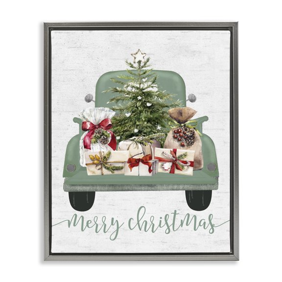 Stupell Industries Rustic Lodge Merry Christmas Truck Gray Floating Frame Canvas Art, 17 x 21, by Lettered and Lined