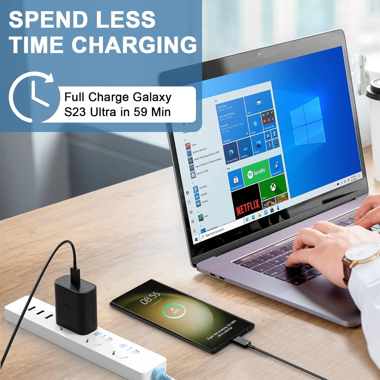 45W Samsung USB-C Super Fast Charger, USB C Android Phone Charger with 6.6FT Cable for Samsung Galaxy S23 Ultra/S23/S23+/S22 Ultra/S22+/S22