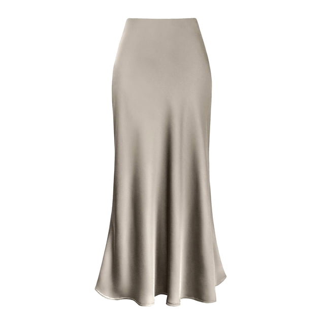 Jupe Taille Haute pour Femmes, Robe en Satin Uni, Fermeture Éclair Élégante, Midi