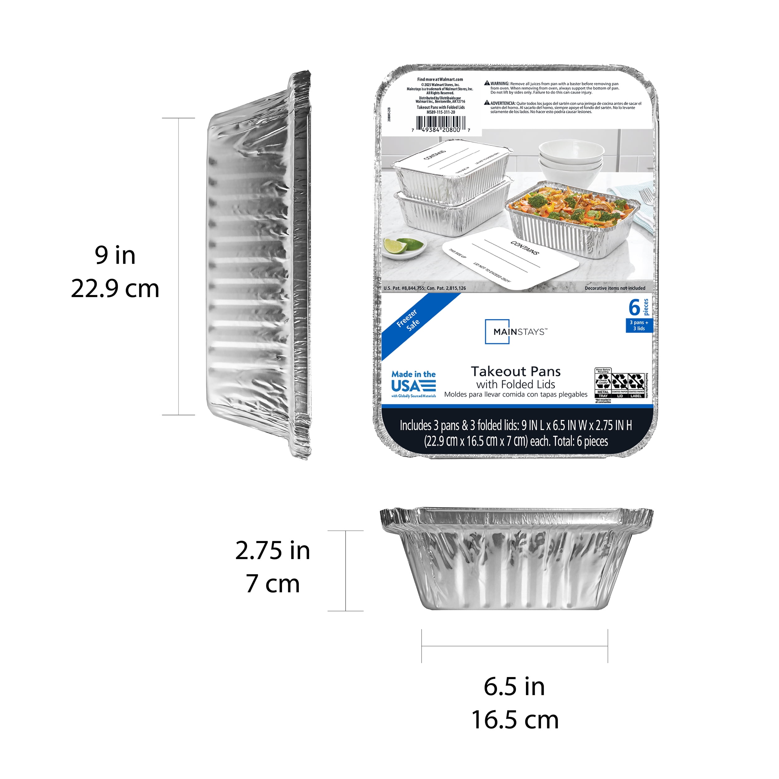 Mainstays 9" x 6.5" Aluminum Pans with Folded Lids, 3 Count