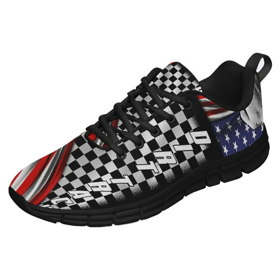 Dirt Track Racing American Flag Us Running Shoes Sneakers Mesh Black Size 3.5