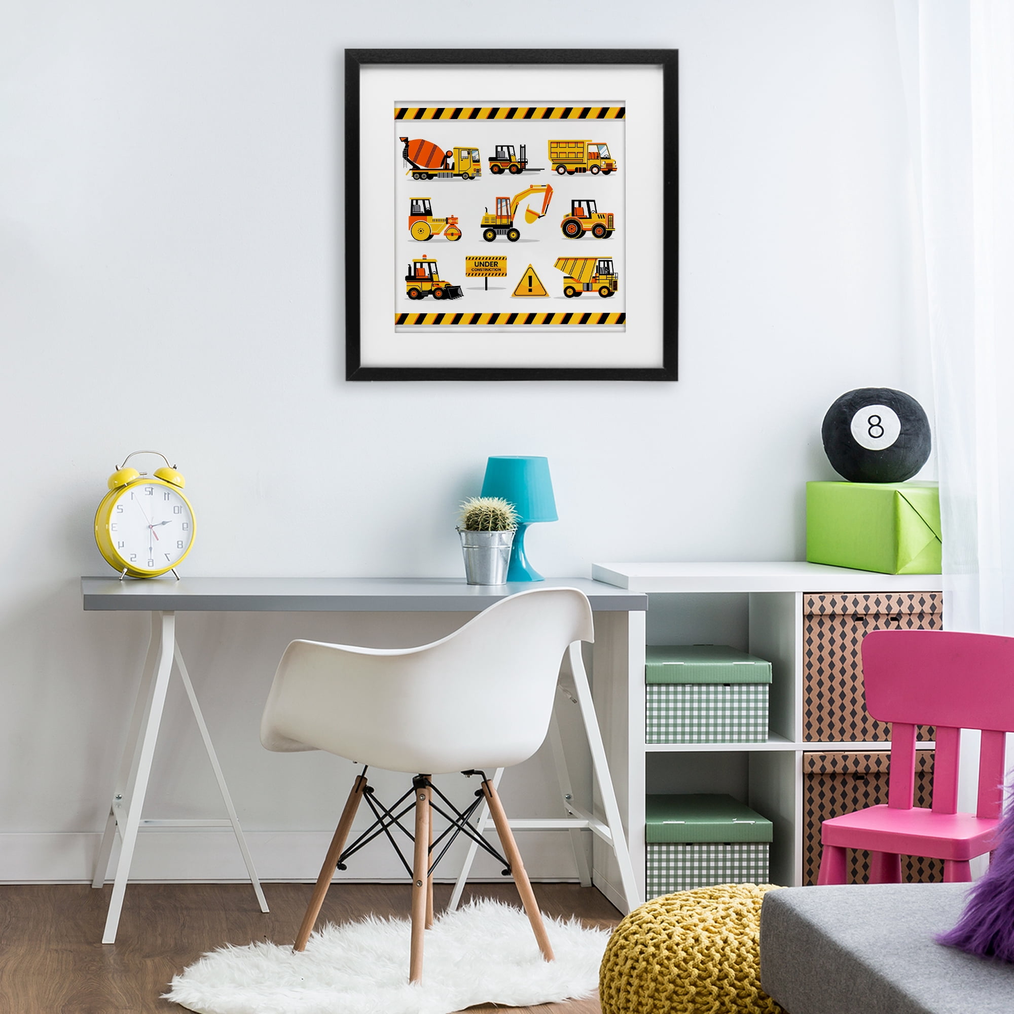 Stupell Industries Construction Vehicles with Warning Black Framed Print Under Glass, design by Creative Studio