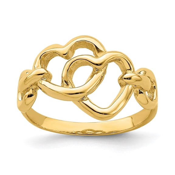 Diamond2Deal 14K Yellow Gold Double Cut Out Heart Ring for Women Size-6.5