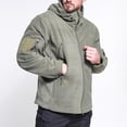 thumbnail image 2 of Mens Windbreaker Zip Front Windbreaker Jacket Man Solid-Color Plush Multi-Pocket Zipper Outdoor Sports Charging Warm Long Sleeve Hooded Outwear Jacket Army Green XL, 2 of 7