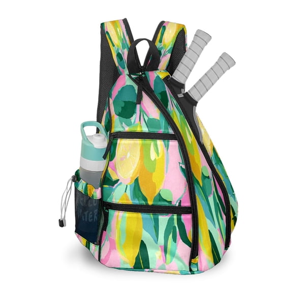 Pickleball Bag with Padded Back, Lemons PinkYellow Multi-Compartment Paddle Backpack, Lightweight Nylon Sports Bag for Men & Women