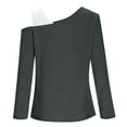 thumbnail image 4 of IROINNID Fall Shirts for Women Long Sleeve Color Block One Shoulder Blouse Drop Shoulder Casual Trendy Pullover Top for Summer, 4 of 6