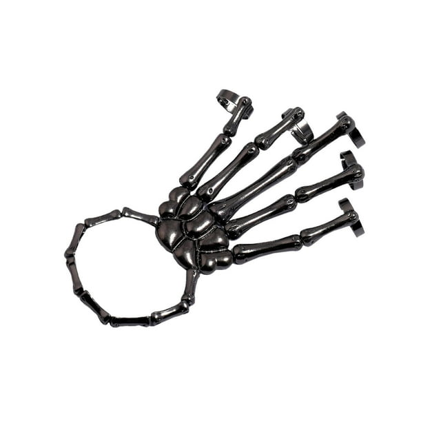 Skeleton Hand Bracelet with Rings Bracelet Halloween Elasticity Wristband for Party black