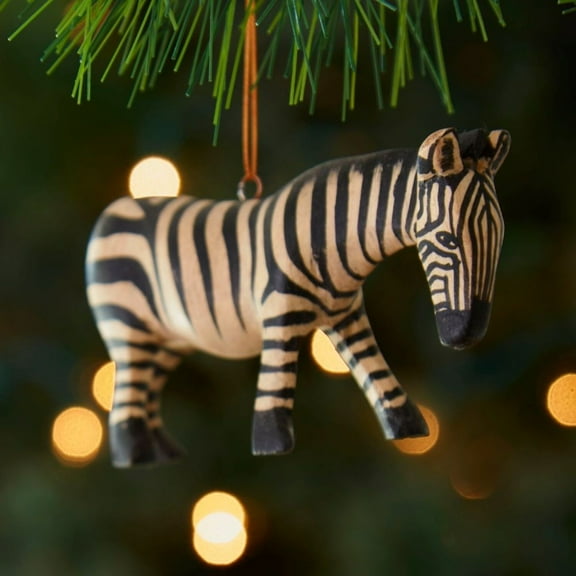 Painted Wood Zebra Christmas Ornament