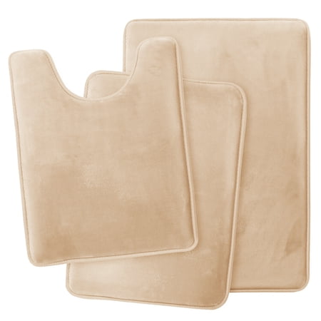 Memory Foam 3 PC Bathroom Rug Absorbent Bath Mat Set Small Large and Contour Rug