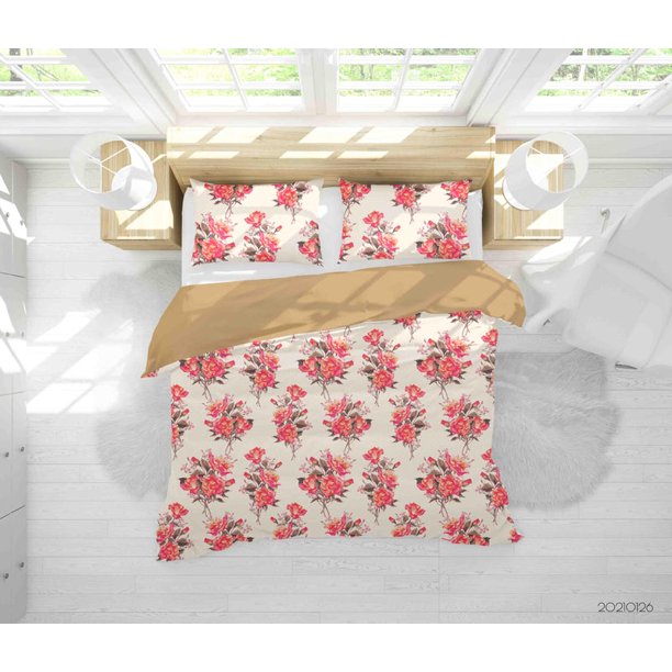 3D Dibujado a mano Rosa Floral Funda de edredón Set Ropa de cama Set Funda de edredón Fundas de almohada