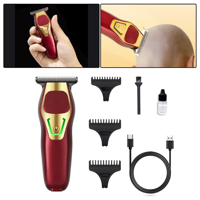 Cortadora de cabello para hombres Zero Gapped Recortadora de barba Carga USB Corte de cabello Recorte de peluquería Cortadora de peluquero con peines , ROJO Yinane cortapelos electrico