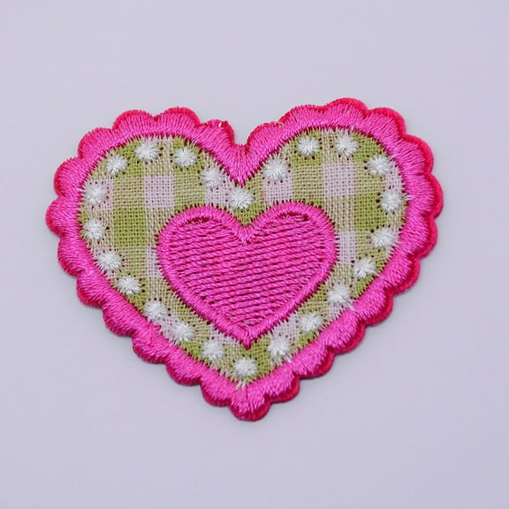 Computerized Embroidery Cloth Iron on/Sew on Patches Costume Accessories Appliques Heart with Heart Hot Pink 41x49x1.5mm