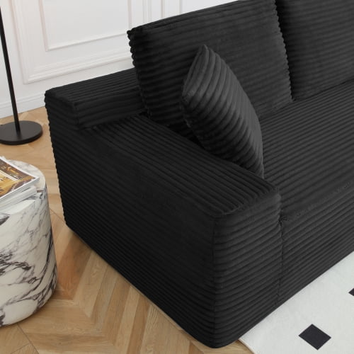 150" Oversized L-Shape Sectional Sofa with Deep Seat, Cup Holders & USB Ports, Corduroy Cloud Couch with Hidden Storage, Black