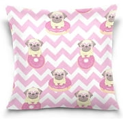 Wellsay Funny Pug and Donut Velvet Oblong Lumbar Plush Throw Pillow Cover/Shams Cushion Case - 20" x 20" - Decorative Invisible Zipper Design for Couch Sofa Pillowcase Only