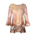 thumbnail image 4 of Pompotops Women's Casual Trumpet 3/4 Sleeve Printed Buttoned Basic Ruched Tops Pleated T-shirts Blouses Clearance, 4 of 5