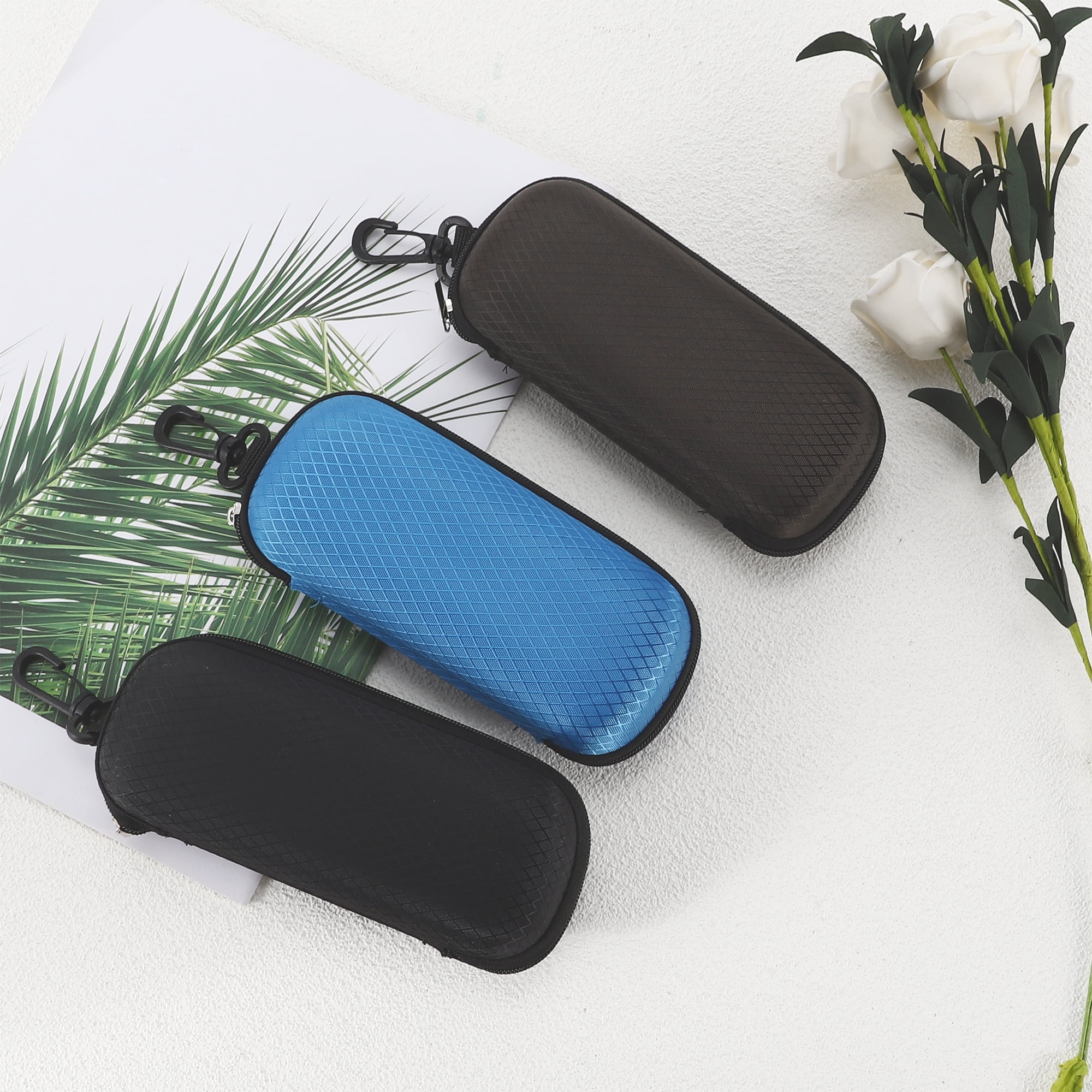 Unique Bargains Grid Style Eyeglasses Case Lightweight Eyeglasses Storage Black