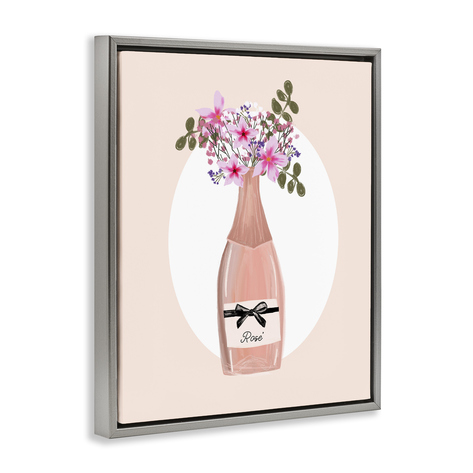 Stupell Industries Pink Lilies Champagne Food & Beverage Painting Gray Floater Framed Art Print Wall Art, 17 x 21