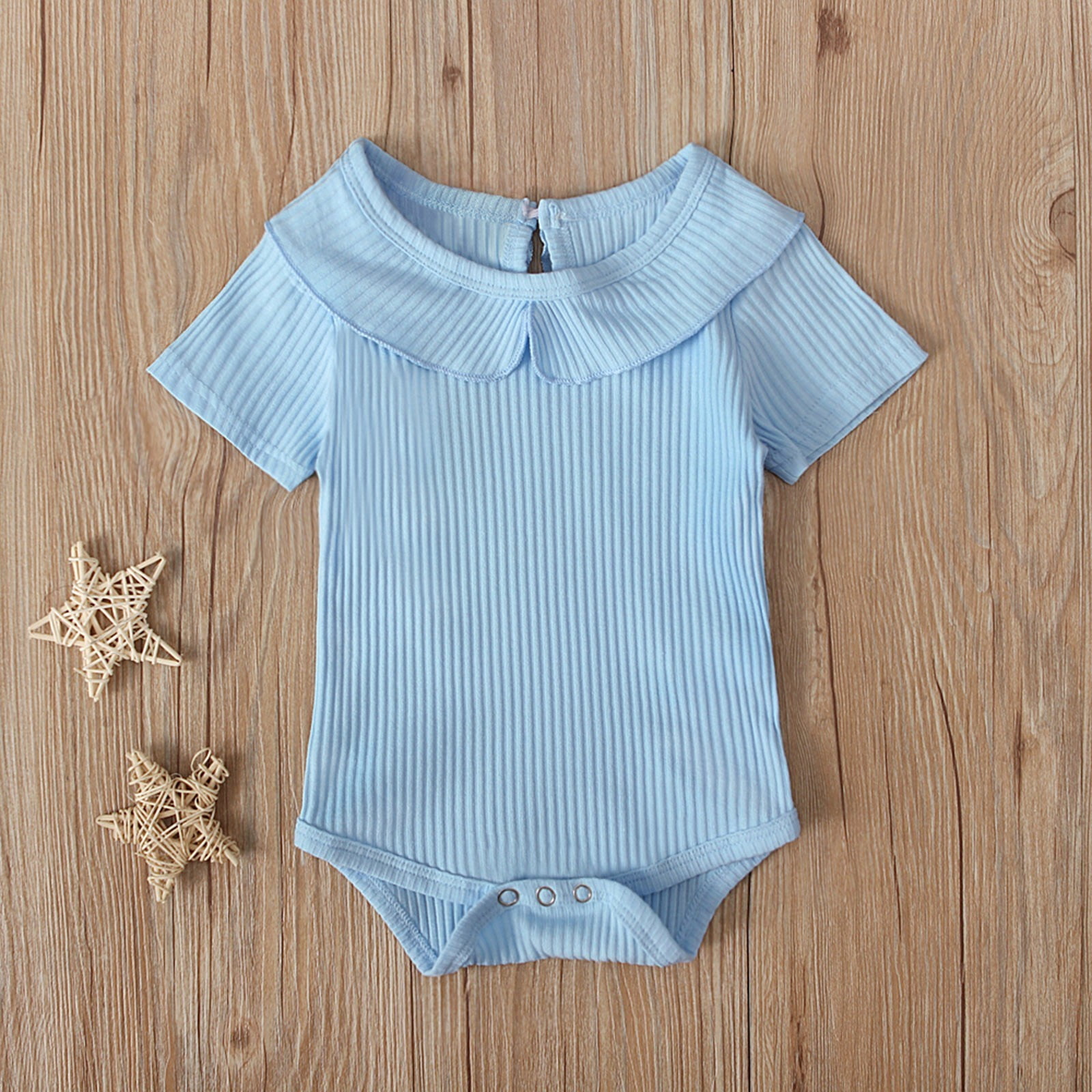 Newborn Baby Girls Short Sleeve Solid Cute Ruffle Ribbed Knitted Romper jumpsuit 