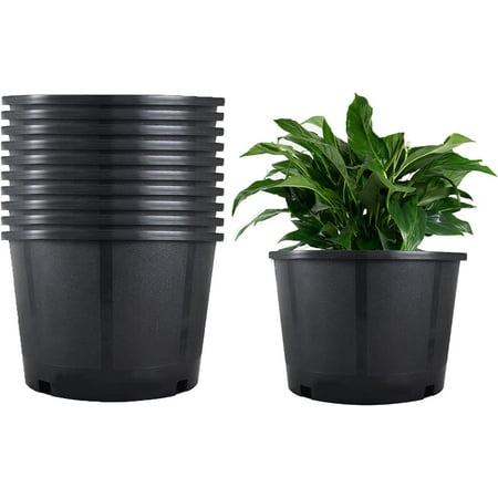 10-Pack 5 Gallon Squat Premium Black Nursery Pot Plant Container Garden Planter Pots (5 Gallon Squat )