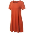 thumbnail image 3 of FashionOutfit Women's Solid Round Neck Short Sleeves Dress with Side Pocket, 3 of 5