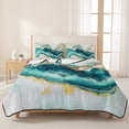 thumbnail image 3 of Full Quilt Set 78''x90'', Abstract Marble Lightweight Bedspread Coverlet Set with 2 Pillow Shams, Turquoise Abstract Golden Foil Texture Breathable All Season Quilt Bedding for Bedroom/Guest Room, 3 of 9