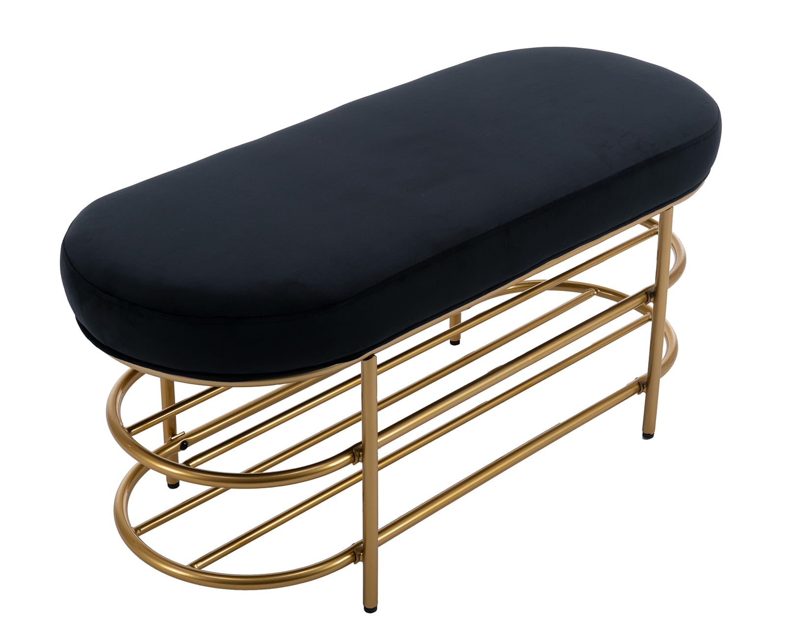 Guyou 42" Velvet Entryway Bench with 3tier Golden Shoe Shelf, Modern Upholstered Storage Bench