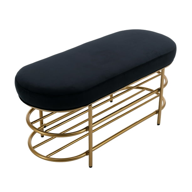 Guyou 42" Velvet Entryway Bench with 3tier Golden Shoe Shelf, Modern