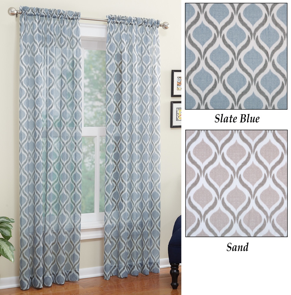 Semi Sheer Geometric Curtain Panel, 50 X 84, Slate Blue