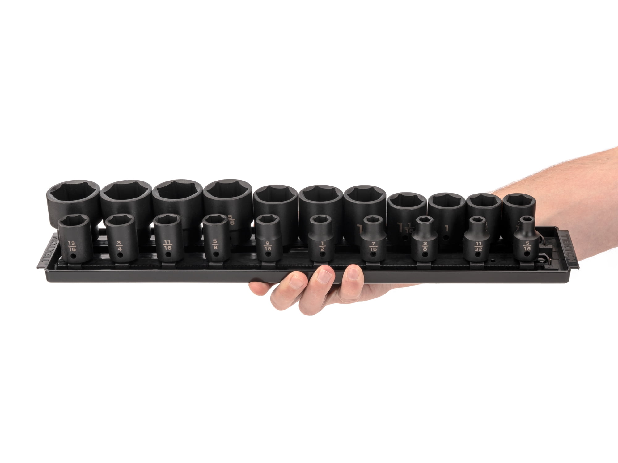 TEKTON 1/2 Inch Drive 6-Point Impact Socket Set with Rails, 21-Piece (5/16-1-1/2 in.) | SID92102