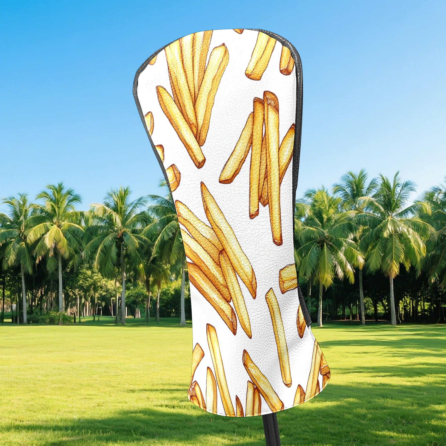 Golf Club Covers PU Leather Waterproof Head Covers for Fairway Woods Hybrids French Fries Pattern Unisex Fits Most Brands