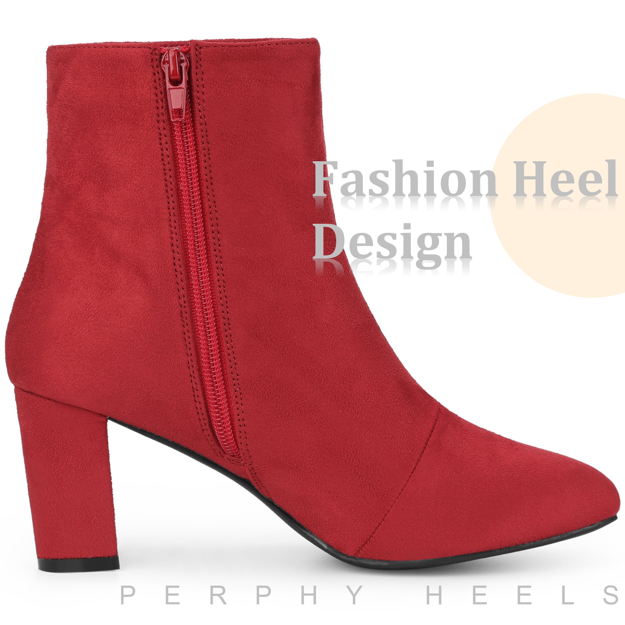 DARING DIVA Square Toe Dressy Boot Block Heels Ankle Boots Red 7