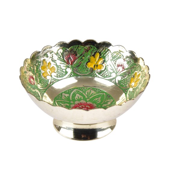 diollo Decorative Dry Fruit Bowls Kitchen Serve Brass Bowls Meenakari Work | Color: Green | Dia: 3 Inch