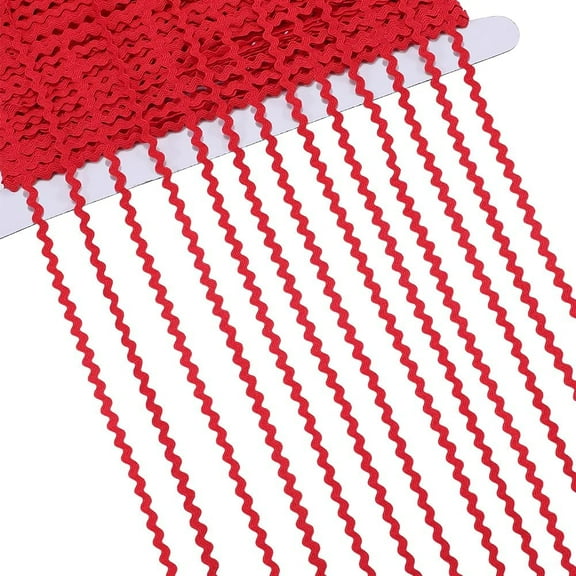 40M Polyester Wavy Fringe Trim Ribbon Wave Bending Ribbon Red 1/8 inch(3mm)