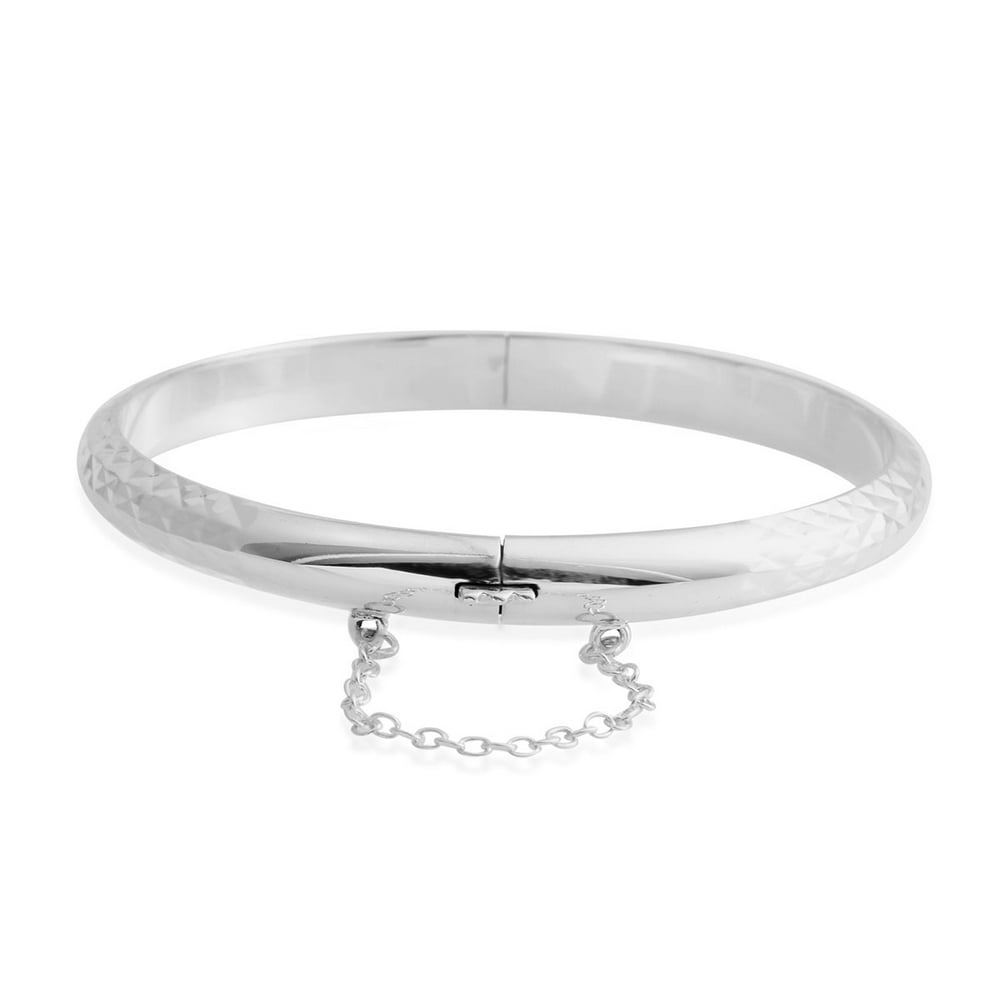 Shop LC Shop LC 925 Sterling Silver Checkered Diamond Cut Cuff Bangle