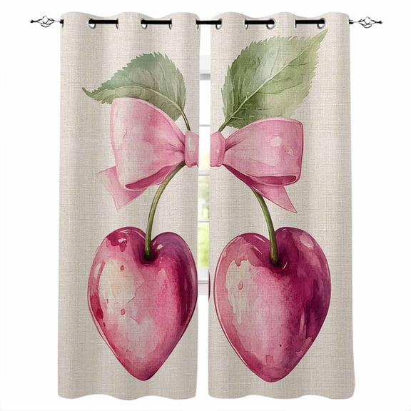 Cherry Fruit Blackout Curtains 63 Inches Long for Bedroom, Spring Botanicals Bow Idyllic Country Leaf Thermal Insulated Room Darkening Black Out Window Curtain Panels Grommet Drapes for Living Room