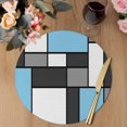 thumbnail image 3 of Modern Geometric Blue Black Round 13 Inch Placemats Set of 8, Abstract Minimalist Color Blocks HeatResistant Non Slip Place Mats for Dining Table, Wipeable Braided Kitchen Table Mats for Housewarming, 3 of 9