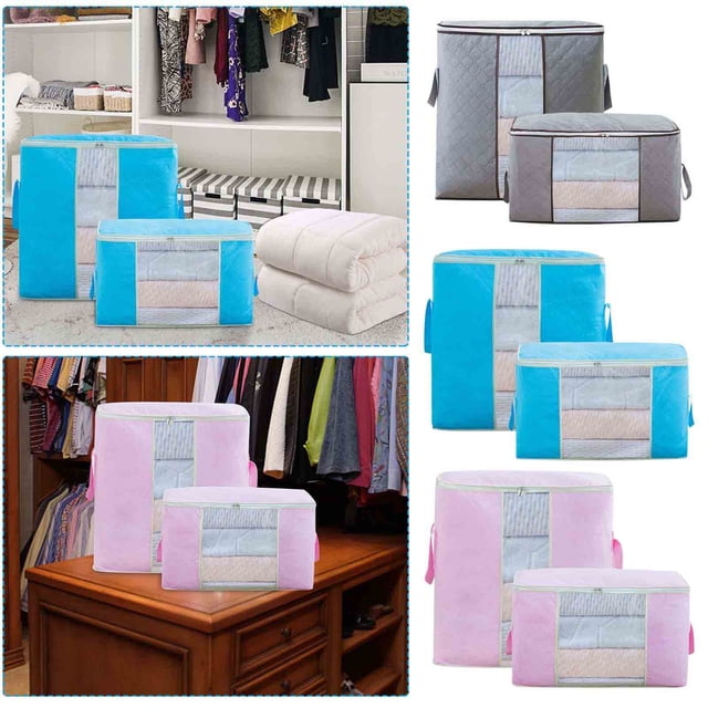 Organizador de bolsas de almacenamiento de ropa de gran capacidad | Almacenamiento plegable de tela gruesa para edredones, mantas, ropa de cama | Ventana transparente Cremallera bidireccional