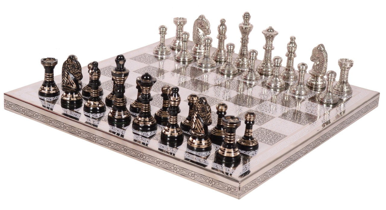 12" x 12" Collectible Premium Brass Made Chess Board Game Set All Brass Pieces 