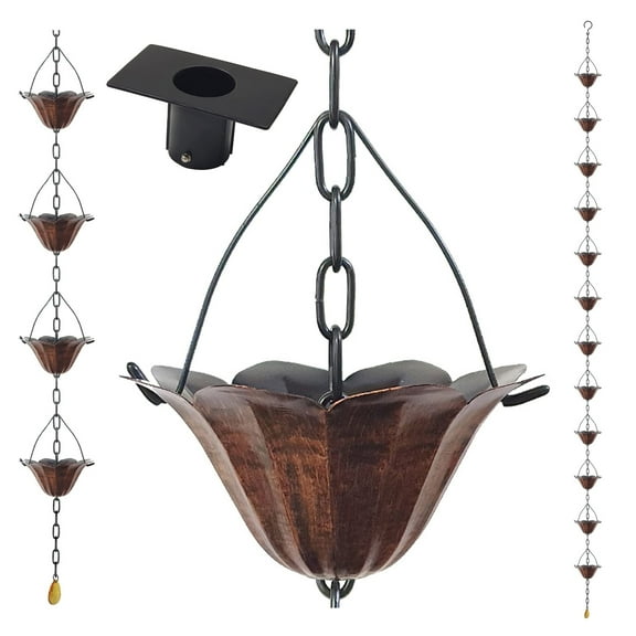 8.5ft Lotus Iron Rain Chain for Gutters and Rain Barrels, Rust-Resistant Coated Garden Decorative Rain Chain