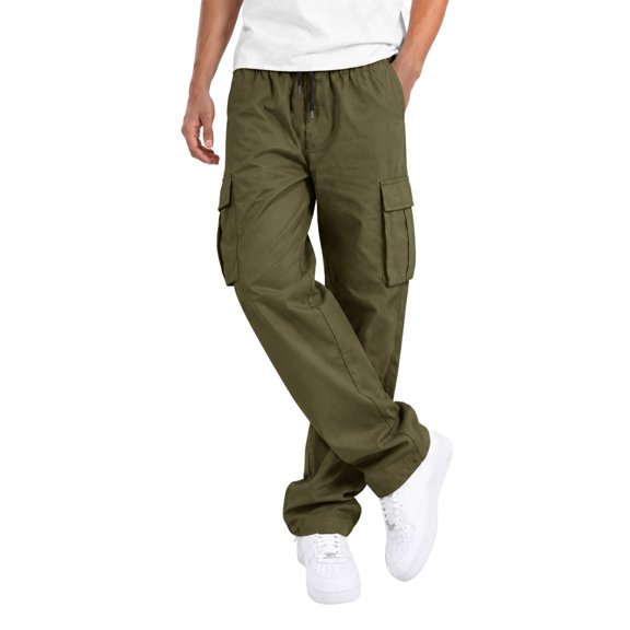 Men's Cargo Pants with Pockets Hiking Sweatpants Casual Athletic Jogger Outdoor Trousers Relaxed Fit Army Green L